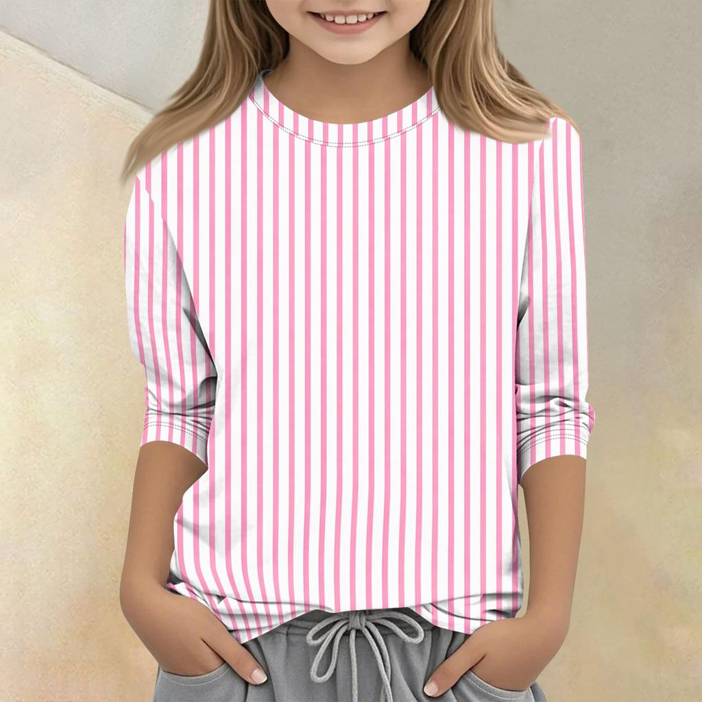 Long Sleeve Crew Neck Striped T Shirt for Kids Soft Breathable Fabric Casual Fit Comfortable Everyday Wear Top