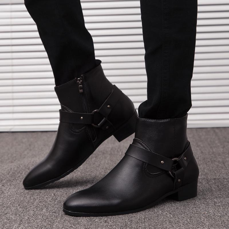 Winter Herren Mode High-Top Spitze Zehen Leder Stiefel