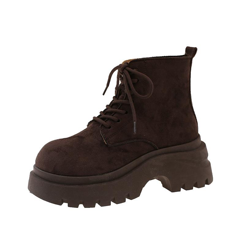 Thick-soled heightening Martin boots women's 2025 autumn new side zipper retro locomotive boots small lace-up short boots