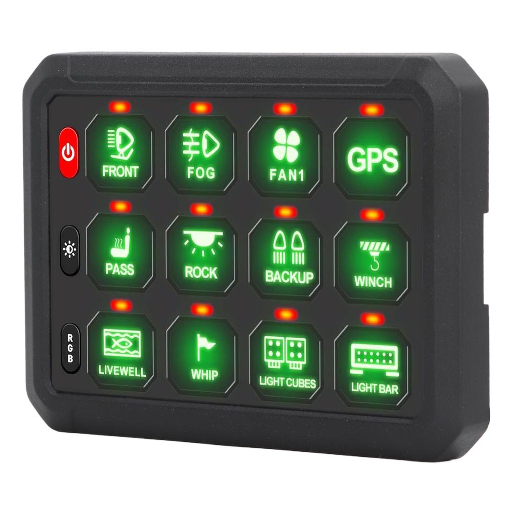 RGB 12 Gang Switch Panel 3 Silicone Buttons 5 Brightness Levels Multifunctional Auxiliary Circuit Control Box DC12‑24V