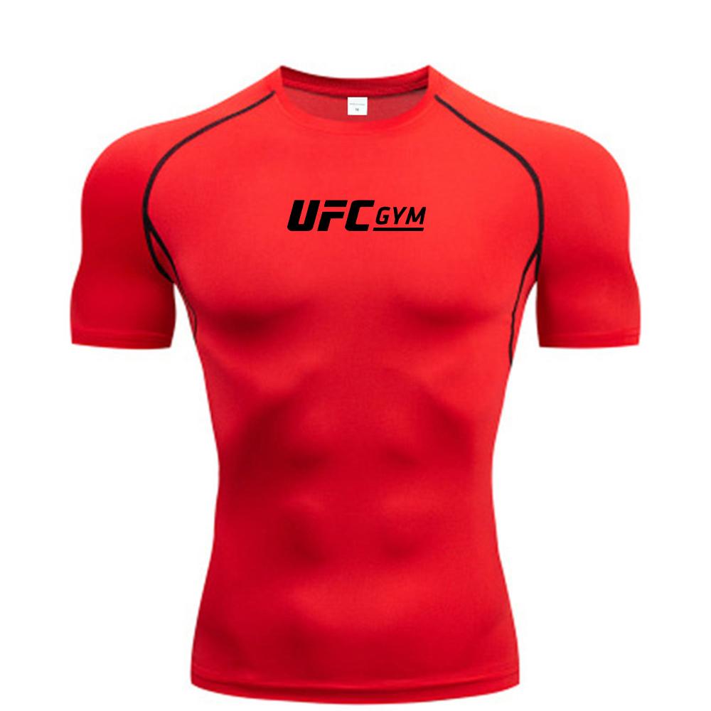 Compression T-shirt Men's Quick Drying Short Sleeved Summer Fitness Running Shirt Tight Fitting Top UFC Printed Men's Training
