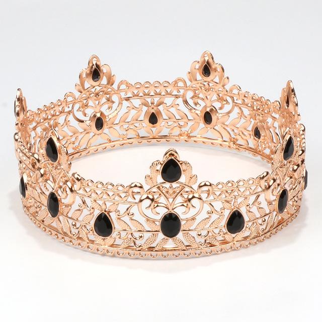 

Барокко Винтаж Королевский Полный Круглый Коронки Золотые Металлические Короны И Диадемы Для Мужчин Выпускной Король Костюм Аксессуары Головной Убор