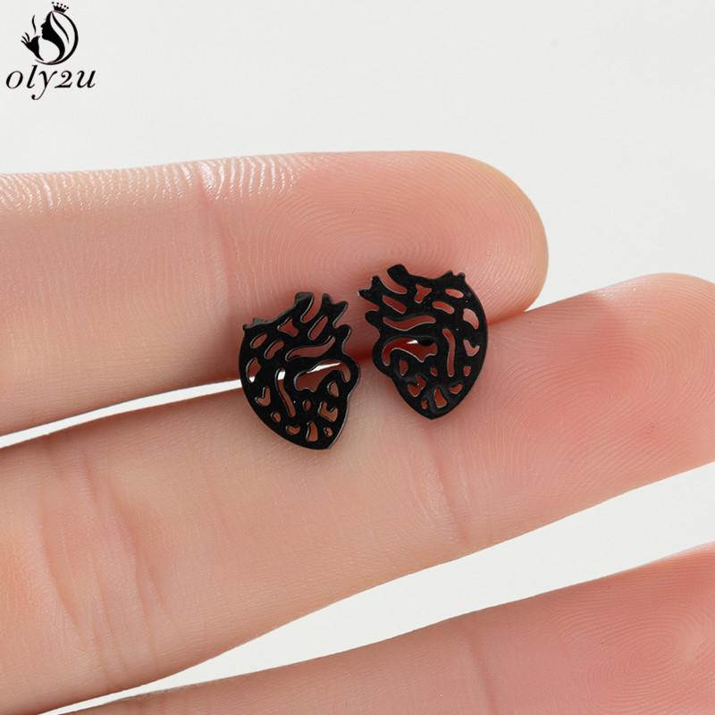 Mini Stainless Steel Geometric Earrings Black for Women Men Heart Triangle Leaf Volleyball Ear Studs Punk Piercing Pendientes