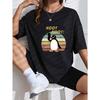 White T Shirt With Penguin And Noot Noot Text Vintage Sunset Design Casual Summer Wear For Women