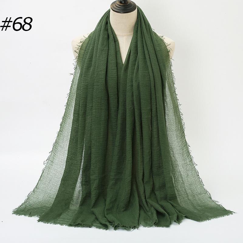 Solid Color Wrinkled Cotton-Linen Feel Women's Headscarf with Fur Edge