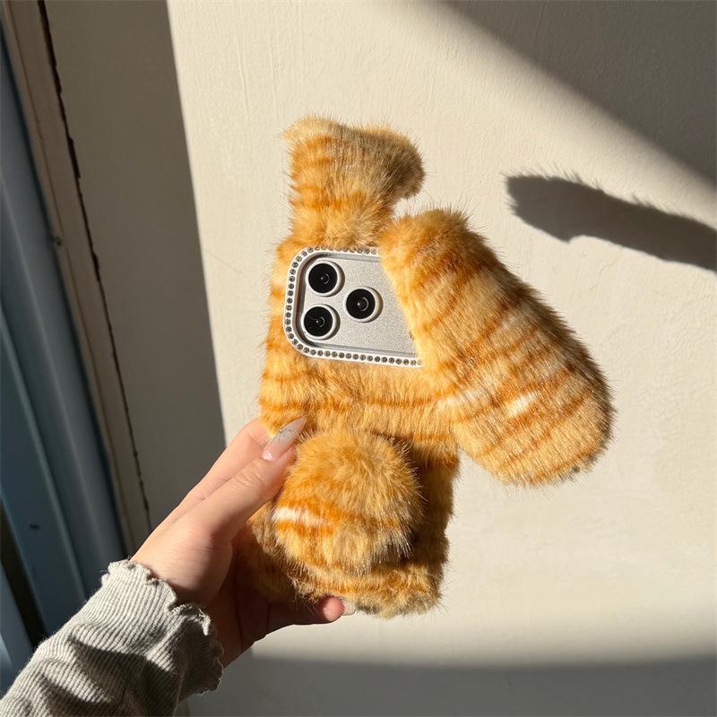 Leopard Print Plush Cat Ear Anti-Drop Phone Case for iPhone 14/13/12/11 PRO/MAX