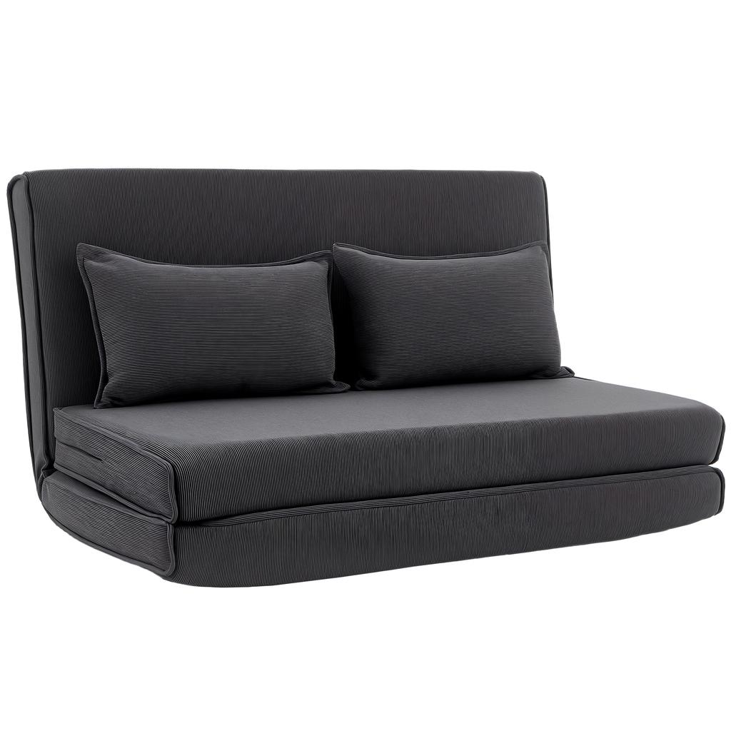 Floor Chair with Backrest, Corduroy Folding Sofa as Guest Bed, Adjustable Backrest, Wide Seat, Dark Grey