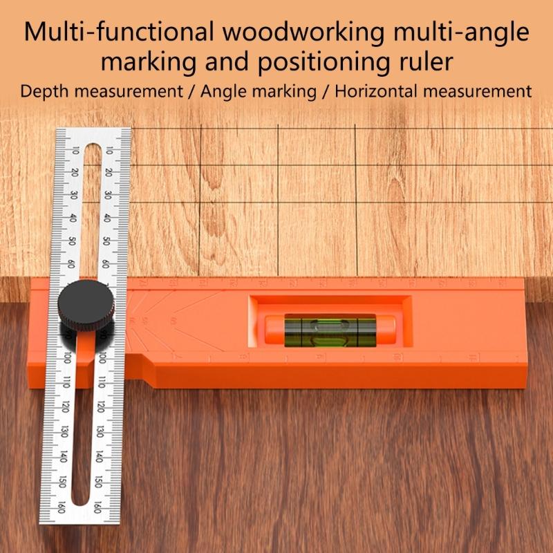 Multifunctional Foldable Angled Ruler Adjustable Positioning Scribing Protractor Marking Depth Measurement Tool Woodwork