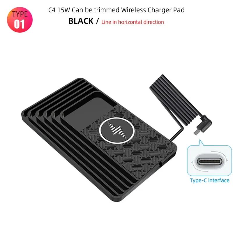 Type C Car Wireless Charger Mat Silicone Non-Slip Pad for iPhone 15 14 13 12 11 Samsung S24 Xiaomi Car Phone Fast Charging Stand