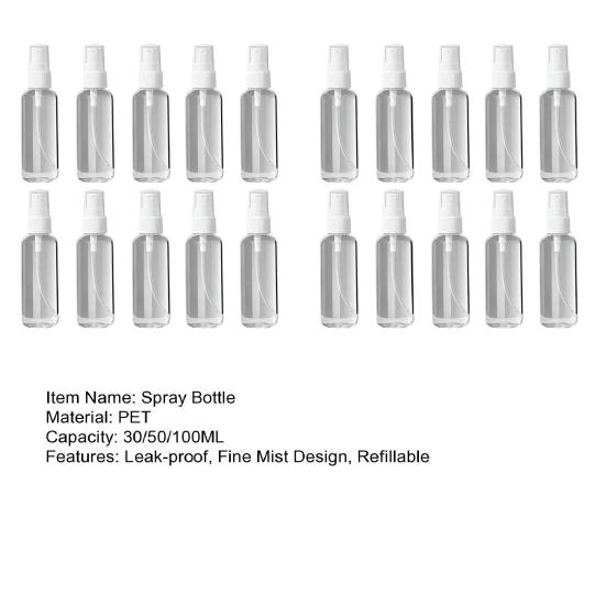 5/10/20Pcs 30/50/100ML Fine Mist Spray Bottle Set Leak-proof Mini Empty Bottle Portable Travel Clear Refillable Spray Bottle Container