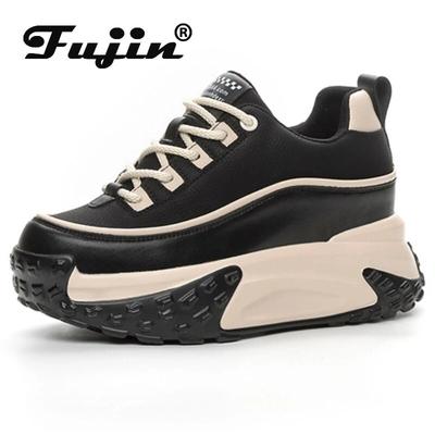 Fujin 7 cm Wildleder Echtleder Plateau Keil Chunky Sneakers Frühling Freizeit Damen Vulkanisieren Dicke Sohle Winter Plüsch Schuhe