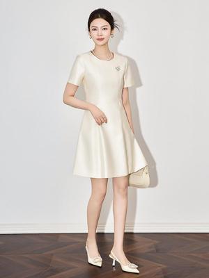 French-Inspired Anti-Wrinkle Slimming Short Sleeve Dress for Women - Spring Style