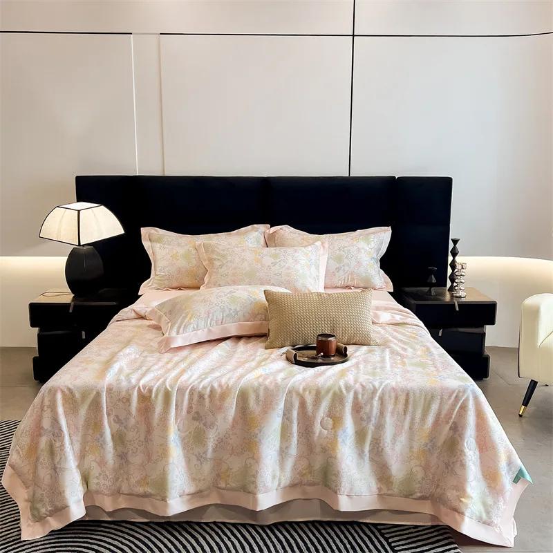 

Новый цветочный пасторальный летний комплект из четырех предметов из тенселя, прохладный на ощупь ледяной шелк, 50 летних прохладных одеял, одеяло для кондиционера 200x230cm 1pcs