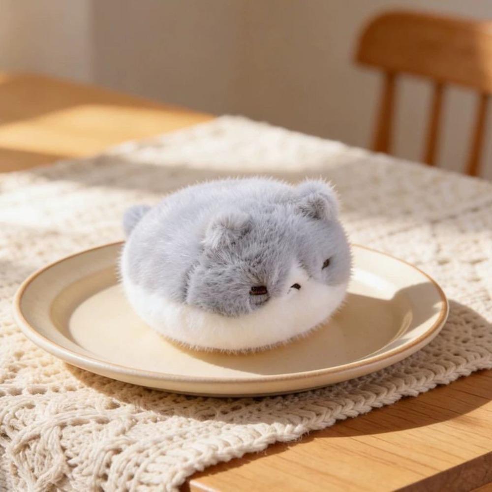 Cartoon Round Drum Cat Plush Toy Fluffy Soft Calico Cat Plush Wrist Gift for Children