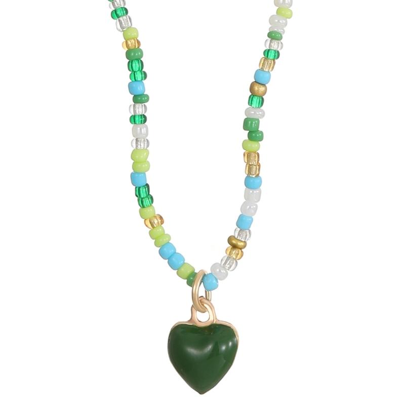 Colorful Beaded Necklaces Women Adjustable Heart Shapes Pendant Neckchains Bohemian Choker Colorful Accessory for Party