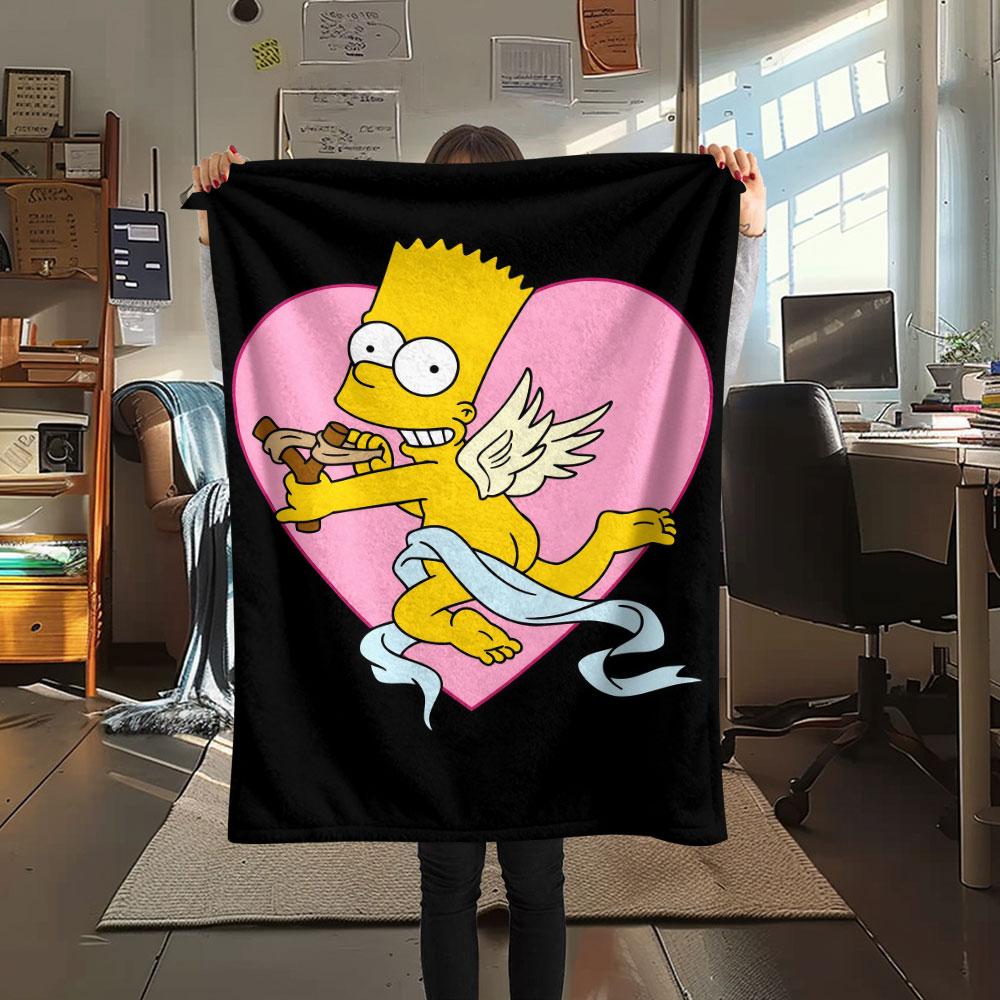 Bart Simpson Printed Flannel Blanket, soft throw for bedroom sofa, washable, fan merchandise, great gift.