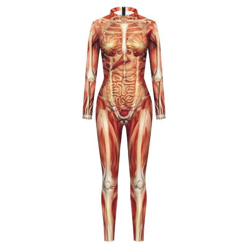 New Fashion Long Sleeve Human Body 3D Printed Adult Bodysuit 2024 Anime Cosplay Costumes Women Sexy Slim Elastic Zentai Jumpsuit
