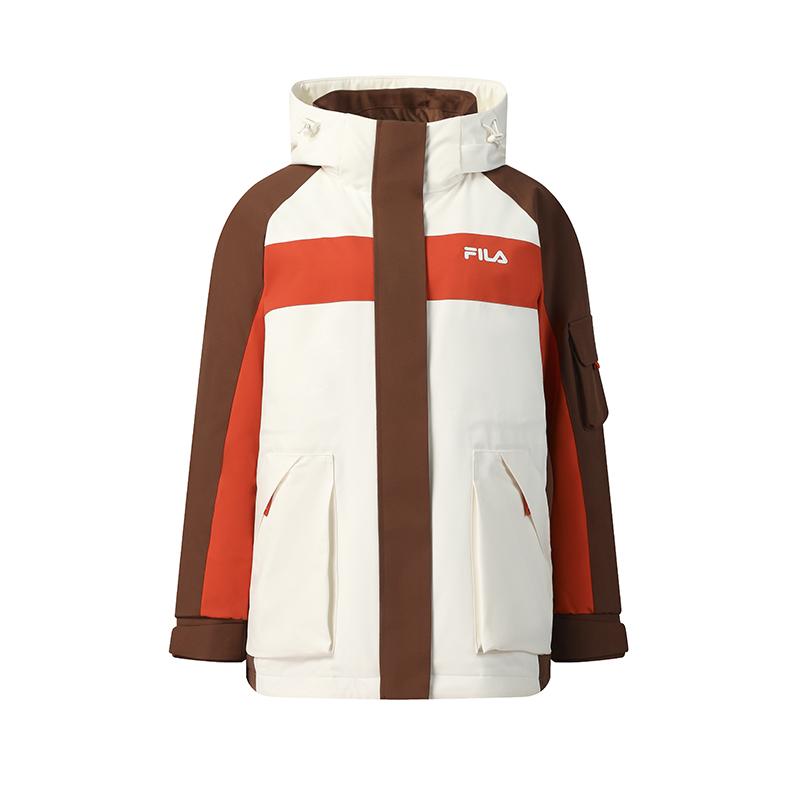 Fila Original Fashion Casual Sports Personality Trendy Color Block Loose Mid-Length Down Jacket Women Outerwear Mulan-Brown F11W549903FBN
