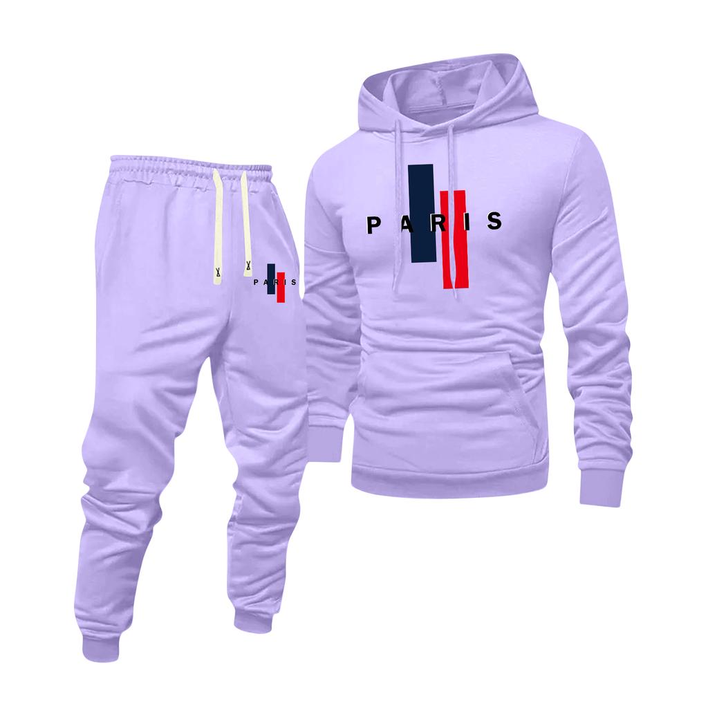 Men's Printed Hooded Sweatshirt And Sweatpants Casual Sports Suit