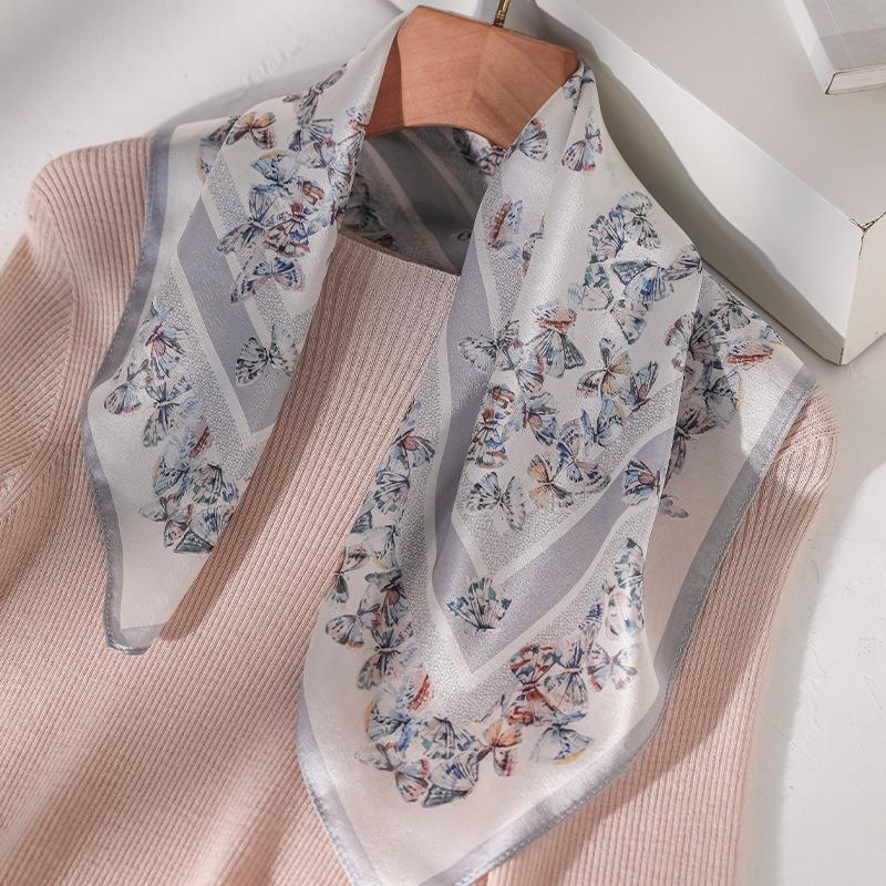 100% mulberry silk silk scarf women s spring and summer new butterfly printing square scarf light luxury versatile sunscreen neck scarf 53*53