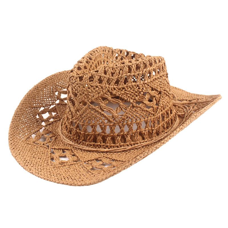Fashion Hollow Jazz Hat Handmade Cowboy Straw Hat Summer Outdoor Travel Beach Hat for Men and Women Western Sunbonnet Straw Hat