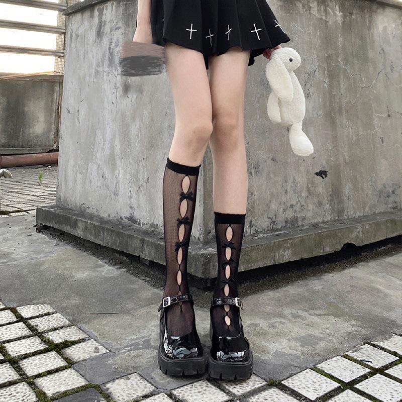 Bowknot Mid-Calf Hollow Out Cute French Girl Short Socks & Sweet Japanese Ruffled Leg Warmers