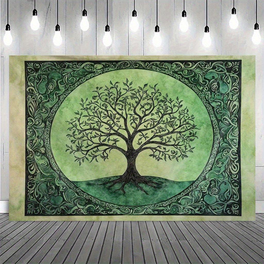 Green Tree of Life Tapestry for Bedroom Boho Mandala Tree Wall Art Tapestries Aesthetic Hippie Nature Floral Backdrop Poster