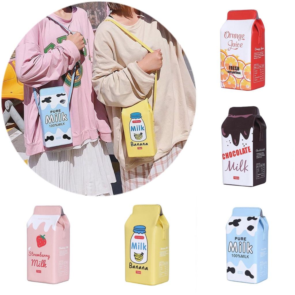 2020 Sommer Neu Fruchtmuster Pu Mini Umhängetasche Niedliche Cartoon Erdbeere Banane Milch Schultertasche Erdbeere Orange Schokolade Banane Milch)