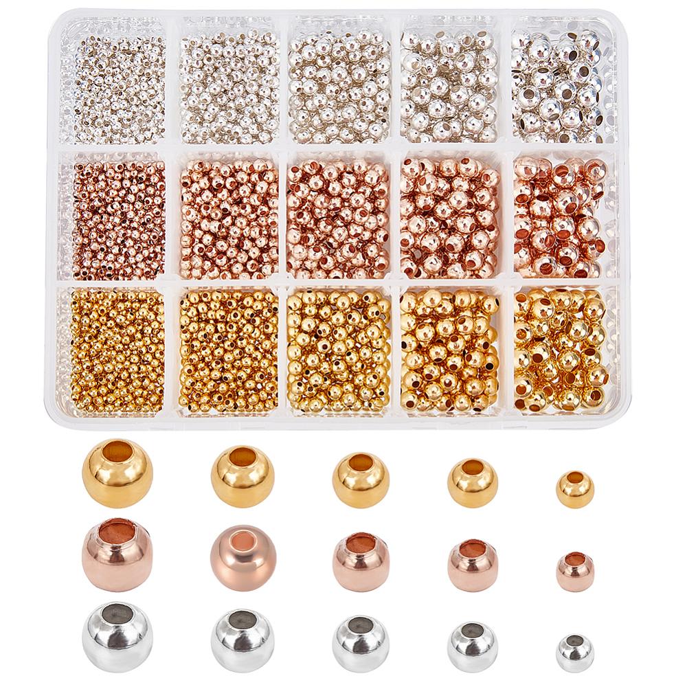 Tibetan Style Brass & Iron Spacer Beads, Round, Mixed Color, 2~6mm, Hole: 0.8~2mm, about 2700pcs/box