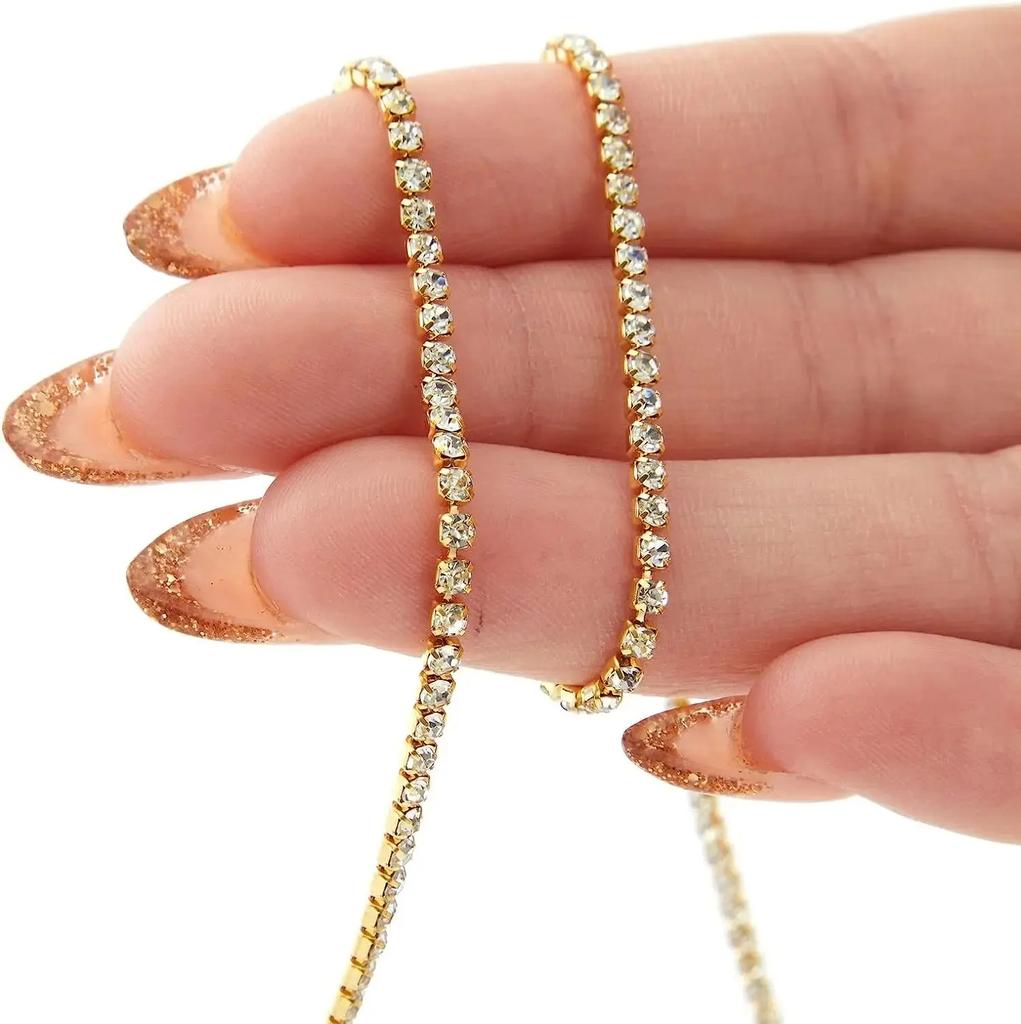 3 mm Crystal Diamond Closed Chain Decorative Sewing Craft DIY Decorative Jewelry Silver Crystal Claw Chain Diamond Cup Chain