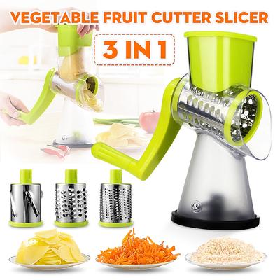 Non-Slip Base Manual Roller Potato Chopper Carrot Grater Vegetable Slicer Cutter Detachable 3 Stainless Steel Blade