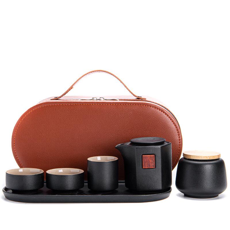 SX Black Pottery Travel Tea Set with Pot & 3 Cups