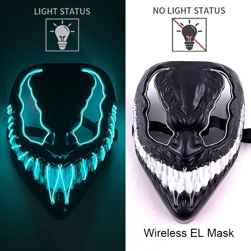 Wireless Neon LED Purge Mask Glow in The Dark Cosplay Horror Mask Halloween Masquerade Party Masks Glowing Funny Dress Up