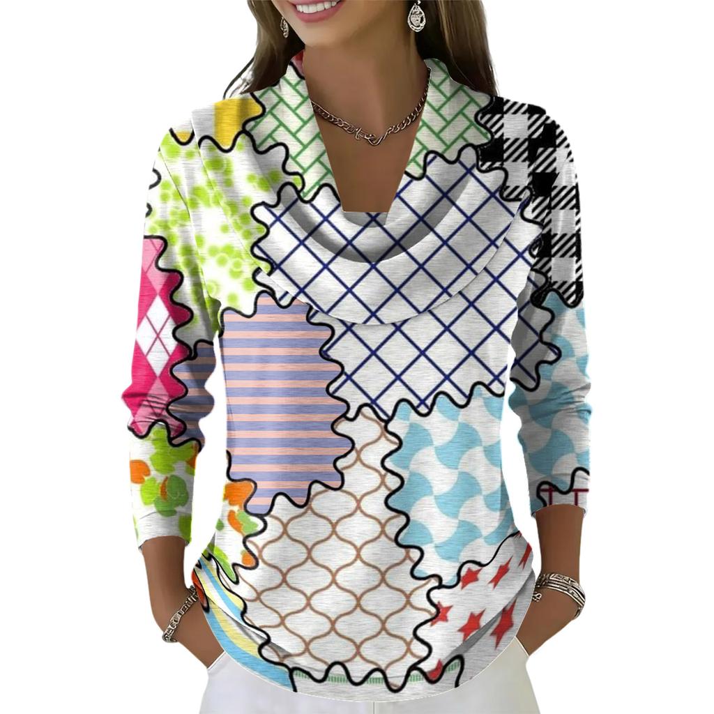 Dámský ležérní a módní svetr s dlouhým rukávem a potiskem, kulatým výstřihem