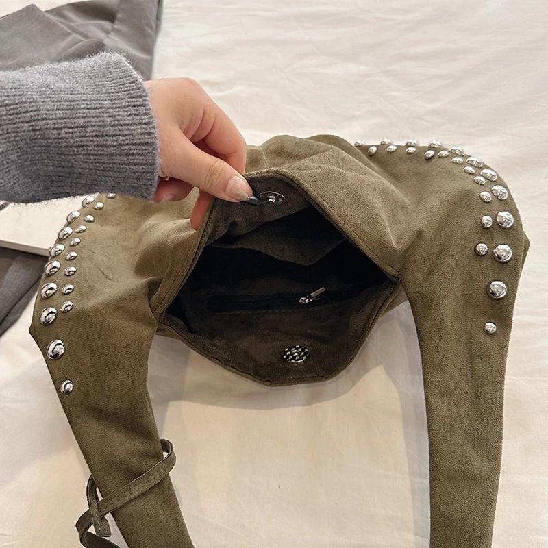 Suede Retro Rivets Design Shoulder Bag for Women 2024 Winter Trend New Y2K Fashion Design Handbags Females Tote Bags