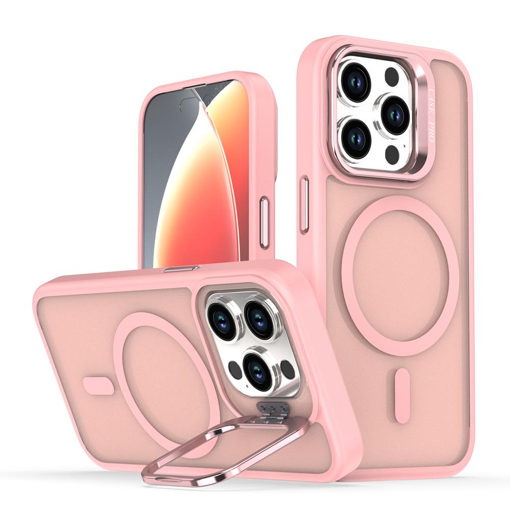 KEYSION Lens Stand Magnetic Phone Case for MagSafe for iPhone 13 14 15 Pro Max 15 Plus Matte Translucent Shockproof Back Cover