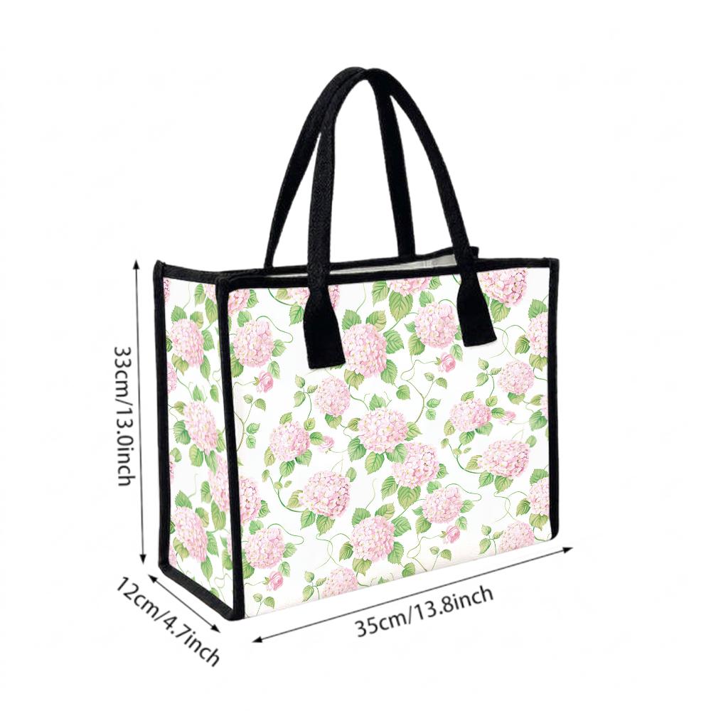 Pink Hydrangea Print Tote Bag Fashion Casual Large Capacity Daily Commute Handbag for Women