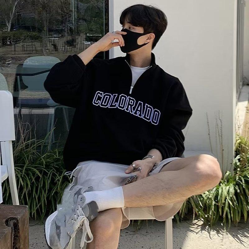 Half-chain Sweater Men's Tide Brand Letter Printing Spring and Autumn Long-sleeved Jacket