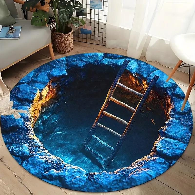 Round Rug– Deep Pit Trap Print Floor Mat for Entry, Living Room or Bedroom Fun Decor