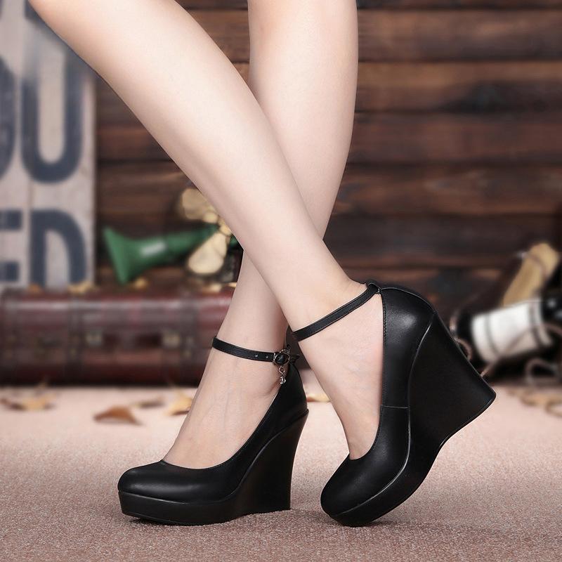 

Туфли Crystal Queen на высоком каблуке, платформе, танкетке, женские туфли-лодочки, женские свадебные туфли из флока с пряжкой-бабочкой и ремешком на щиколотке, круглые, черные, 8 см 10 см 41