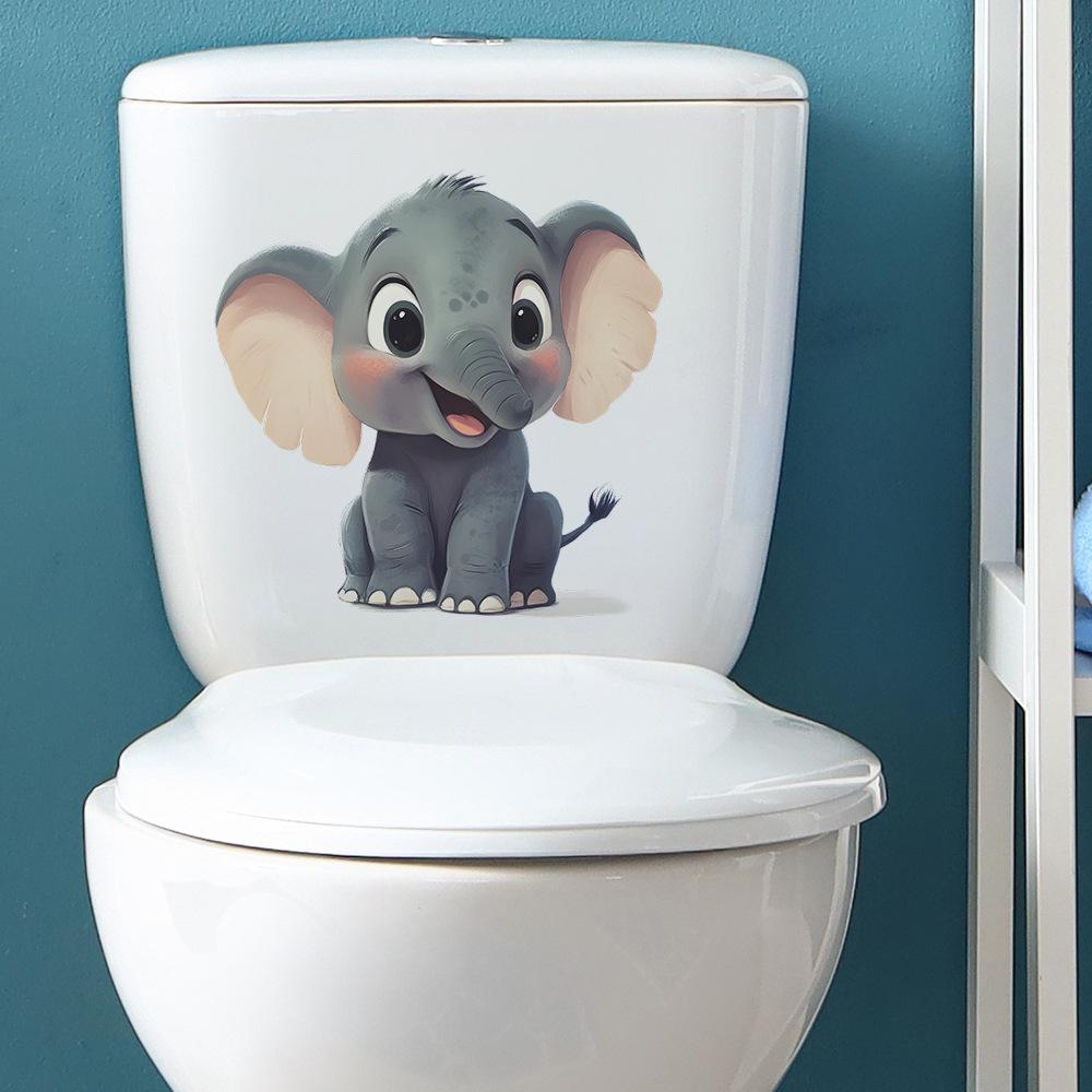 Playful Cute Elephant Toilet Sticker Waterproof Self-Adhesive Removable Decal for Bathroom WC Home Decor