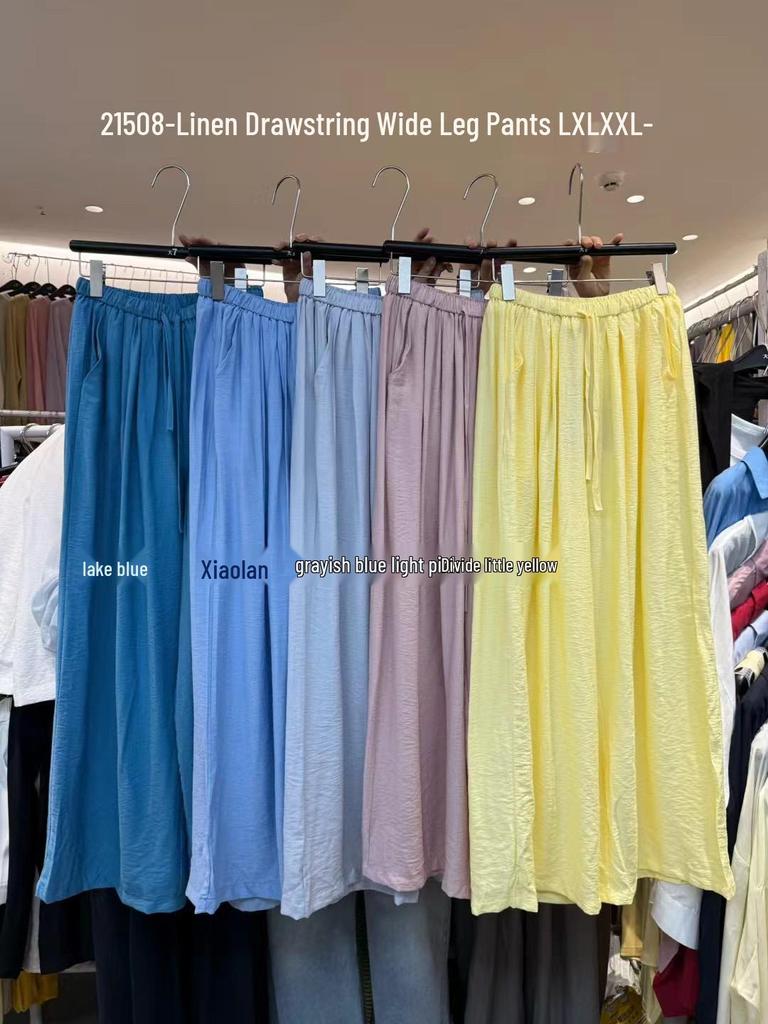 Da7 Women's Summer Plus Size High Waist Elastic Drawstring Wide-Leg Pants