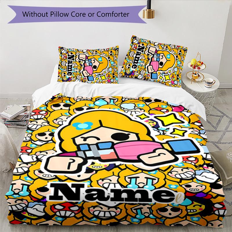3pcs Brawl Stars Cover Set - Personalized Name, HD Printed Bedding with 1 Cover and 2 Pillowcases - Perfect for Home Decor, Easy Care