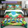 3pcs Duvet Cover Set (1*Duvet Cover + 2*Pillowcase, Without Core), Blue Smurfs Print Bedding Set, Bedroom Decor, All‑Season, Birthday Gift