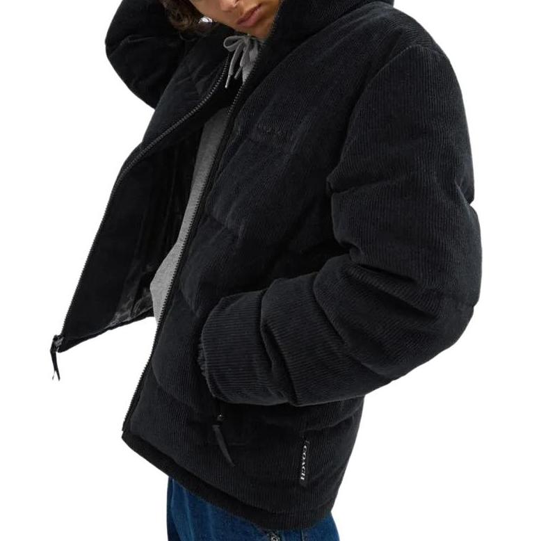 Coach FW24 Solid Color Letter Print Zipper Stand Collar Long Sleeve Down Jacket Men outerwear Black CT737-BLK