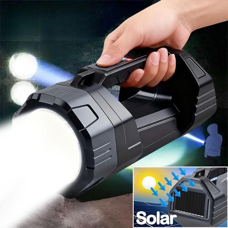 Solar LED Flashlight, Rechargeable Torch with Digital Power Indicator, Portable Light for Camping, Hiking, Home and Emergency Use