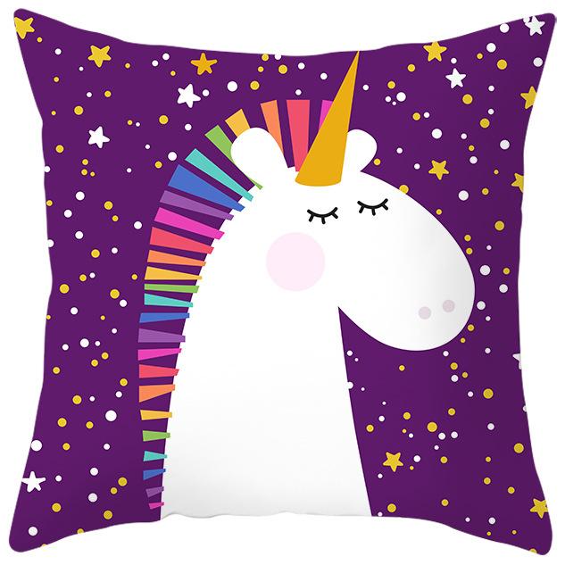 Nordic Unicorn Printed Peach Leather Velvet Pillowcase Cute Pink Horse Rainbow Cartoon Sofa Pillowcase