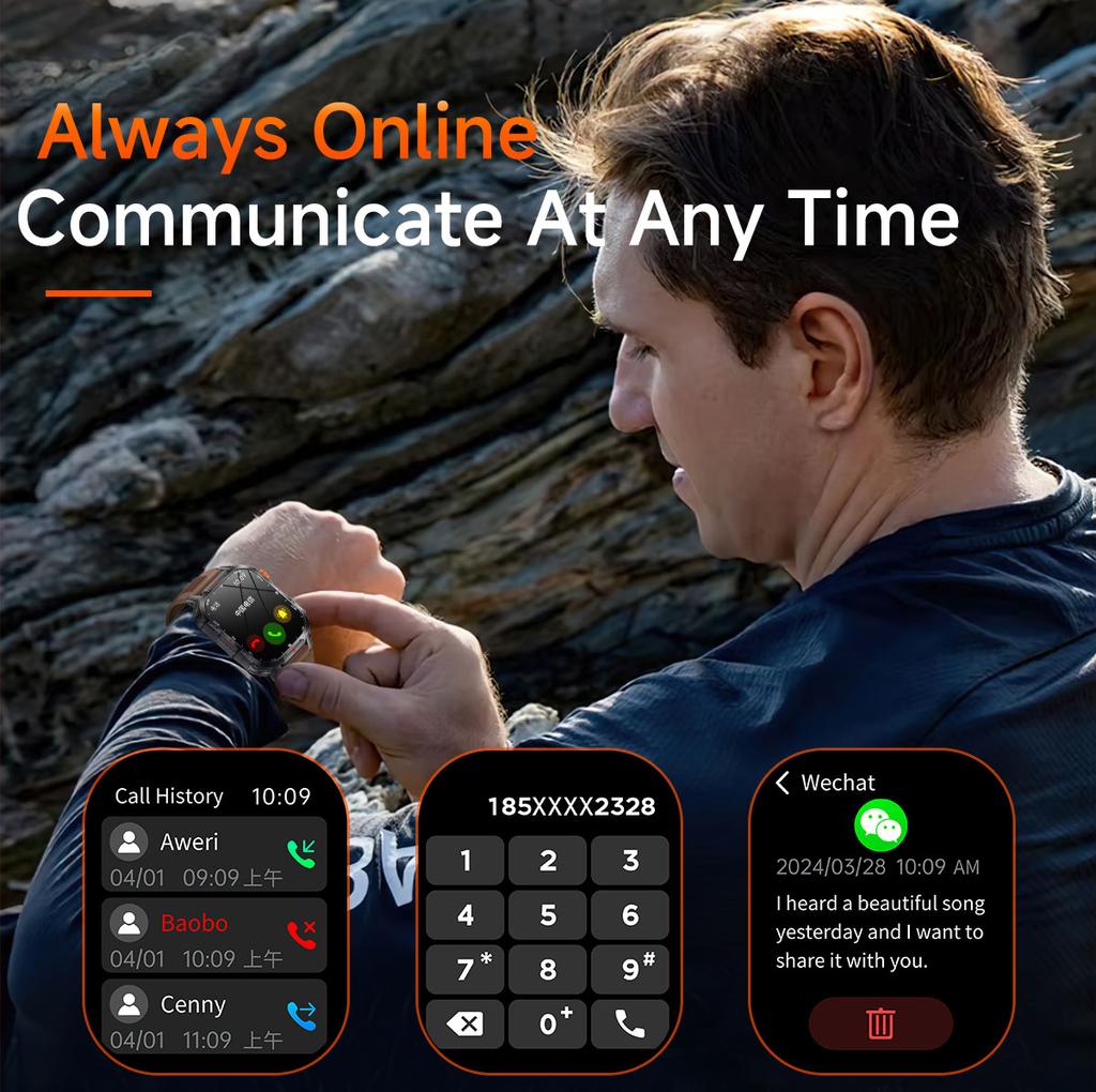 2025 New Men's Smart Watch Bluetooth Call 1100mAh Large Battery 60 days standby time 2.01 inch Screen IP68 Waterproof Motion Tracker
