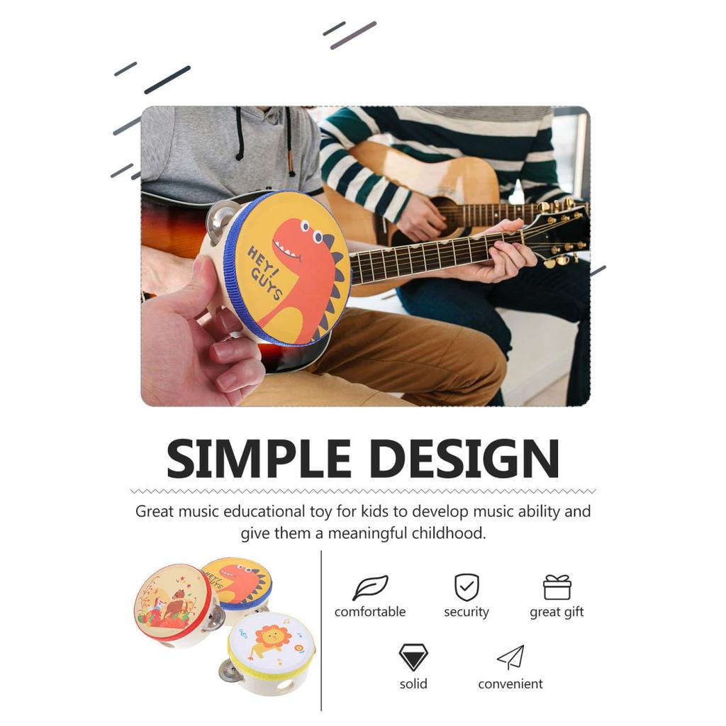 Lurrose Kids' Tambourines, Cartoon Design Percussion Instruments, 4-Inch Toy for Boys and Girls, Music Education for Ages 1+, for Home and Parties,