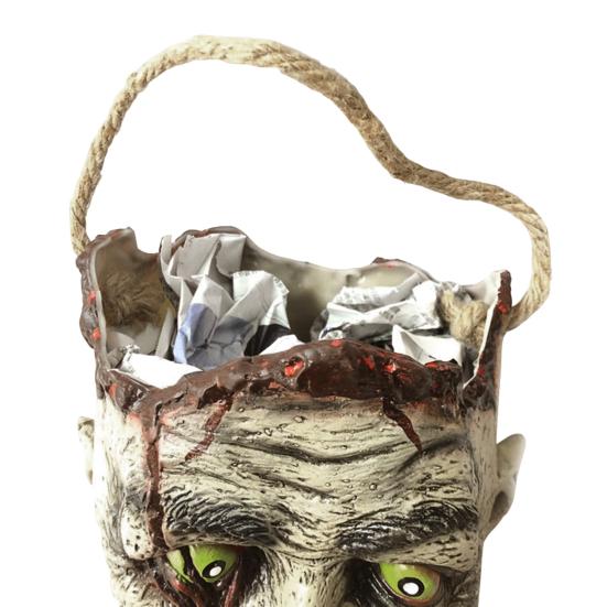 Halloween Spooky Candy Bucket Zombie Head Handbag Creepy Trick or Treat Candy Pail for Halloween Party Haunted Houses Decoration